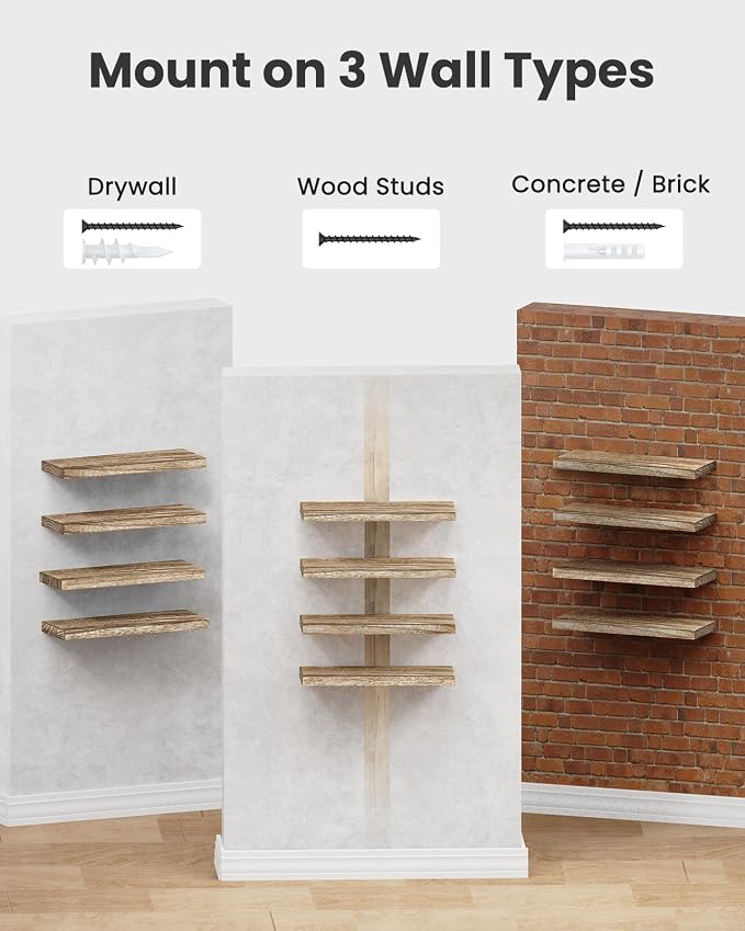 Amada Floating Shelves for Wall, Paulownia Wood, Light Brown | Wall Shelves - Image 6