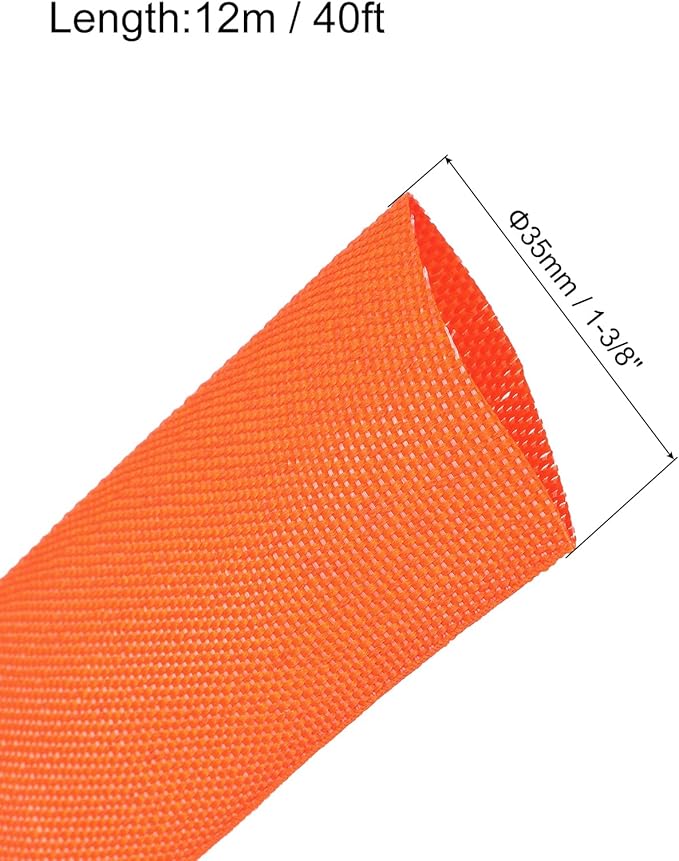 MECCANIXITY Braided Cable Sleeves Heat Shrinkable Fabric Sleeving, 1 3/8" 40ft Orange 2:1 Ratio Heat Shrinkable Cord Protector for Harness Cable, Network Cable Protection, Cable Management