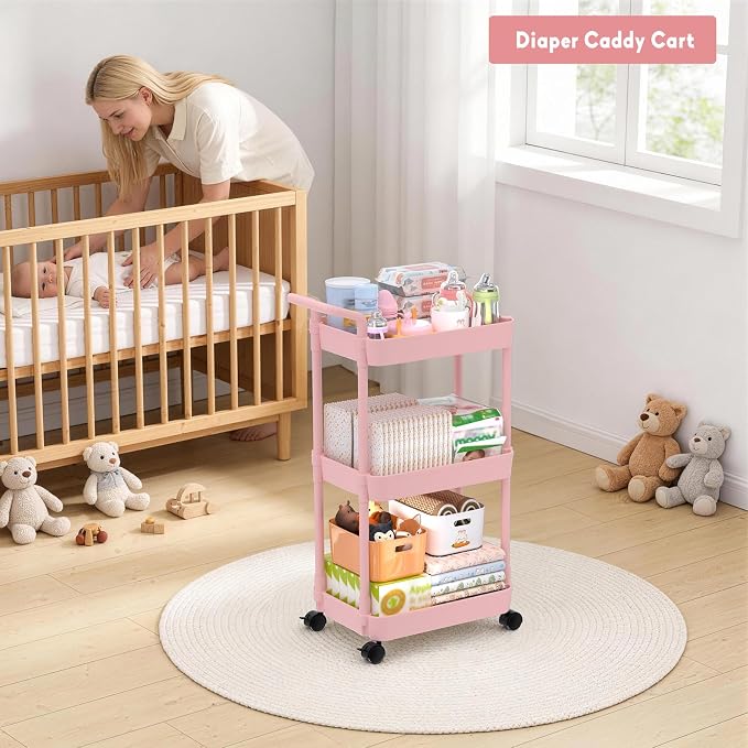 Volnamal Diaper Caddy, 3 Tier Rolling Cart - Image 7