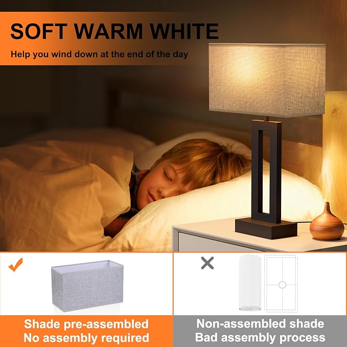 Seealle Nightstand Table Lamps for Bedrooms Set of 2 - Image 5