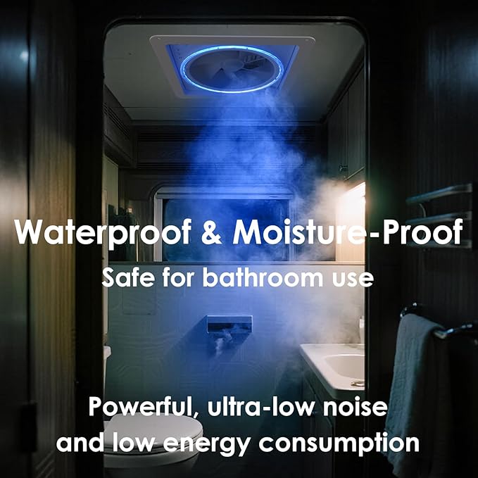 2012 14" RV Roof Vent Fan with Voice Control & 4-Color LED Light, Air Max Ultra Quiet 12V - 24V Smart Reversible Exhaust Fan with Remote and Rain Sensor for Camper, Trailer, Van, Motorhome Ventilation