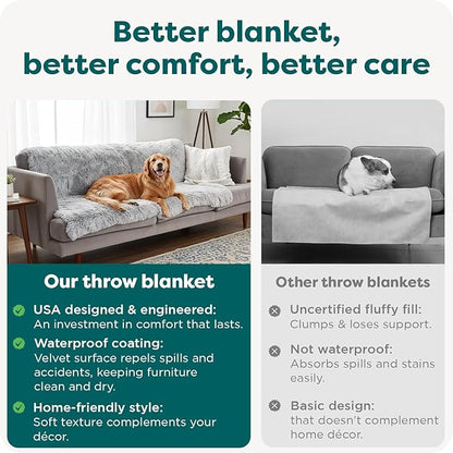 FurHaven Waterproof Throw Blanket For Dogs & Indoor Cats, Reversible Protective Pet Blanket, Extra Large, Long Faux Fur & Velvet, Mist Gray
