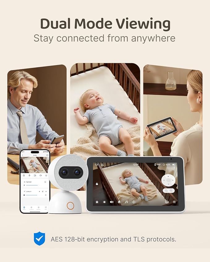 Simsky Split Screen Video Baby Monitor with Cameras, Dual 4MP Cameras with 6X Zoom, 7" UHD Touch Screen Portable Audio Baby Monitor 32GB Local Storage