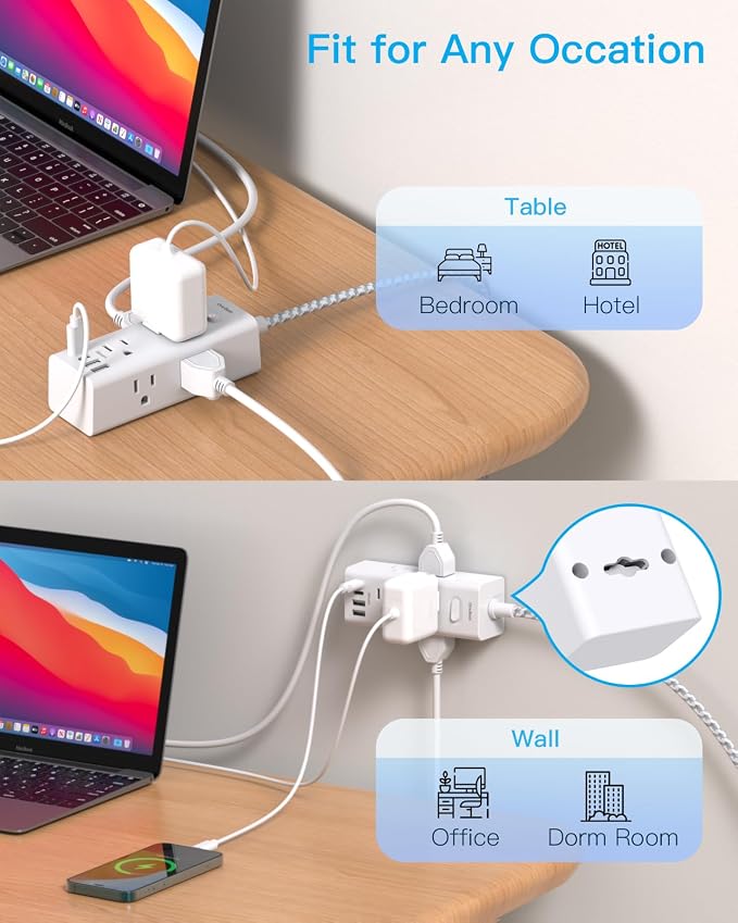 One Beat Surge Protector Power Strip, 5 Ft Flat Plug Extension Cord, 900J | 6 - Image 6