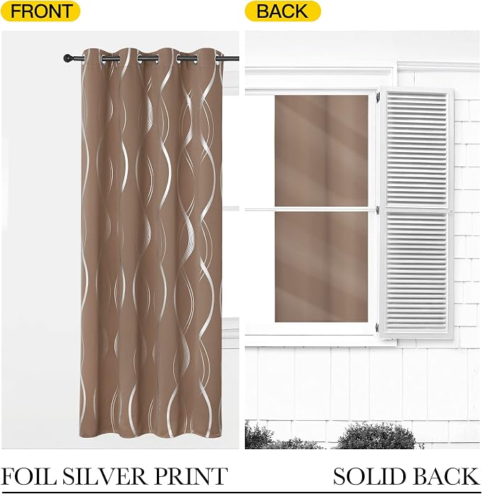 NICETOWN Extra Wide Cappuccino Foil Printed Blackout Curtain - Image 4