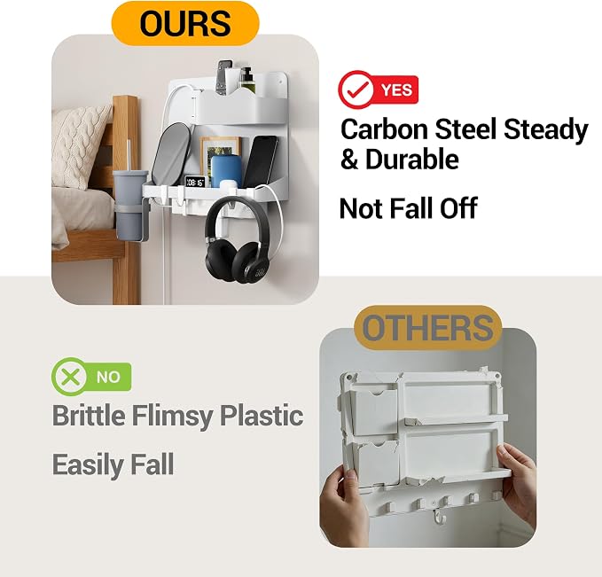 Bedside Shelf, Dorm Room Essentials Metal Floating Shelves | Wall Organizer - Image 3