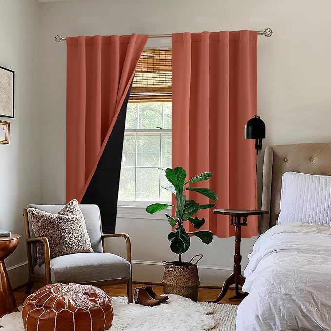 BGment Terracotta 100% Blackout Curtains 63 Inch Length - Image 9