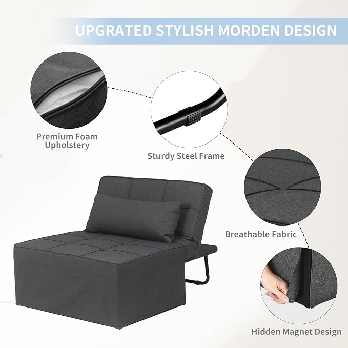Sofa Bed, Convertible Chair 4 in 1 Multi-Function Modern Folding Ottoman Guest - Image 5