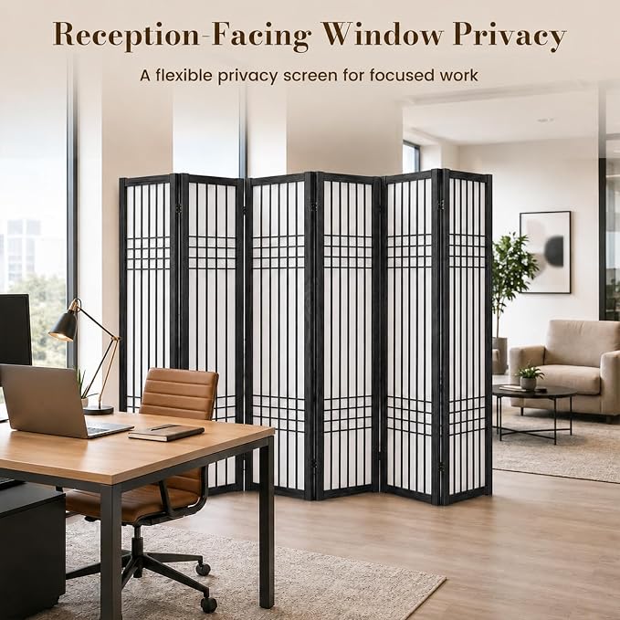 6 Panel Room Divider, 66.9" Tall Folding Privacy Screen, Pine Wood Frame Design - Image 5