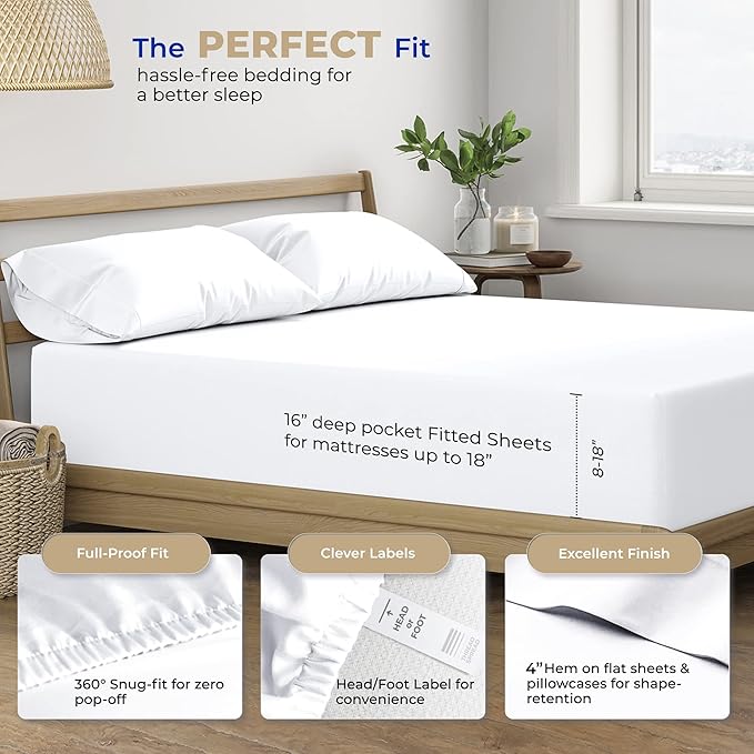THREAD SPREAD California King Sheets Set - 400 Thread Count 100% Cotton Sheets California King, 4 PC Cal King Sheets Set, Extra Soft, Cooling Bed Sheets, Deep Pocket California King Sheet Set (White)