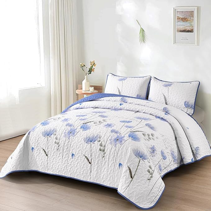 Dinjoy Quilt Set Queen, Flower Bedspread Coverlet Set - Image 2