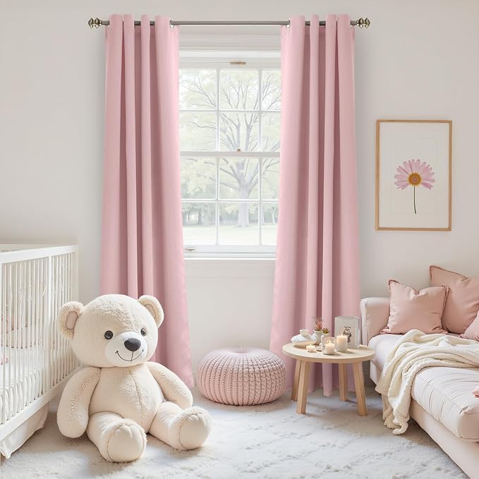 YoungsTex Light Pink 100% Blackout Curtains 84 Inch Length, Room Darkening - Image 5