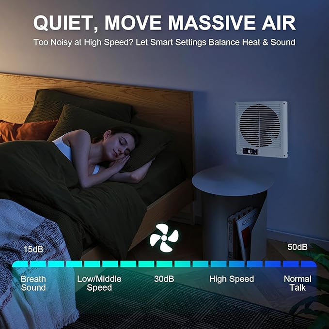 8" Room to Room Air Transfer Fan for Quietly Circulating Air, Reversible Airflow Design, 300 CFM Programmable Through Wall Fan, Durable Build Quality, 10 Speed Thru Wall Exhaust Fan for Closet,Laundry