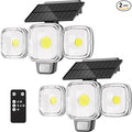 ESLIGHTION Solar Motion Sensor Outdoor Lights, 3 Modes LED Security Flood Light with Remote Control, IP65 Waterproof Solar Powered Outside Wall Light for Garden Patio Garage Yard (Black, 2 Pack)