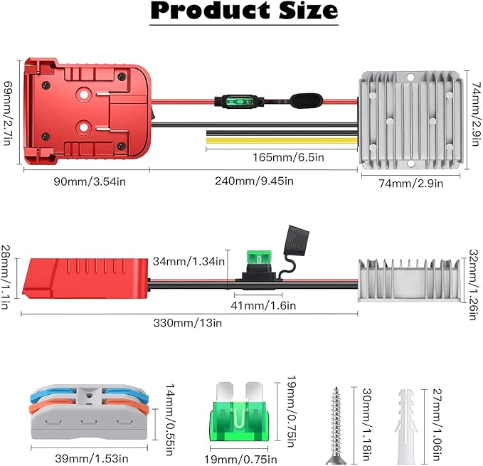 18V to 12V Step Down Converter Aadpter Compatible with Milwaukee M18 Batteries, DC 12 Voltage Battery Power Adapter, 20A 240W Buck Converter Regulator,with Over Discharge Protection, Switch and Fuse.