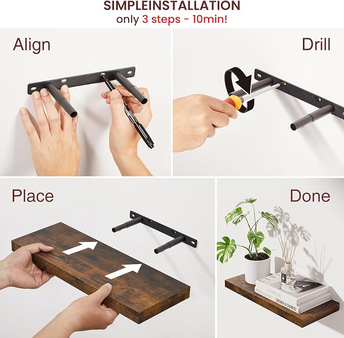 BAYKA Rustic Brown Floating Shelves 15.7in, Wall Mount Wood Shelf | Easy Install - Image 6