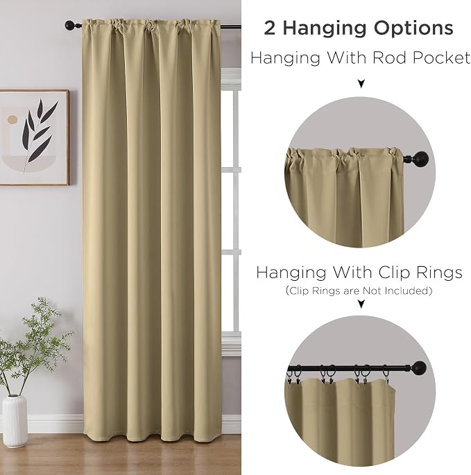 CUCRAF Beige Blackout Curtains 108 inch Length 2 Panels Set, Rod Pocket Room - Image 3