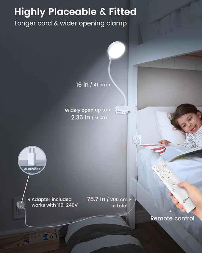 Glocusent 5W Desk Lamp with Remote, 3 Colors & 5 Brightness Reading Lights | - Image 6