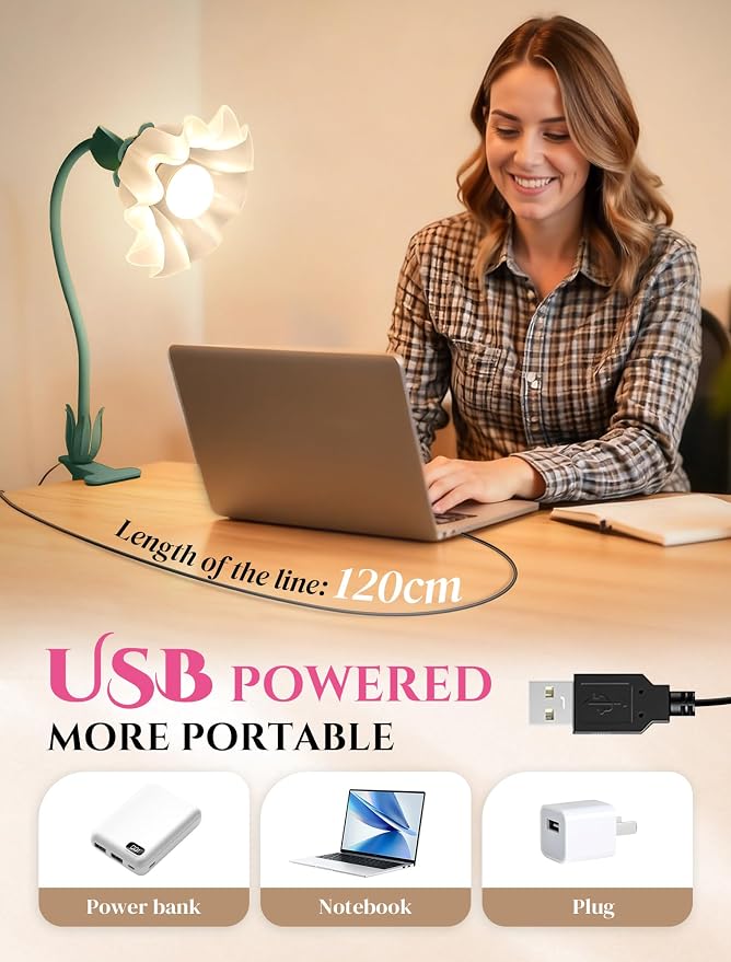 Clip On Flower Lamp for Bedroom, Aesthetic Bedside Reading Light - Image 6