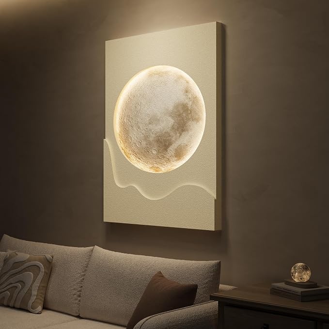 Cuspin Large Modern Minimalist White 3D LED Moon Wall Art 24x36 In | Warm - Image 2