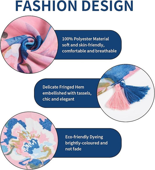 Scarf for Women Lightweight Soft Floral Leopard Printed Scarves Fall Winter Fashion Shawl Wrap with Fringe