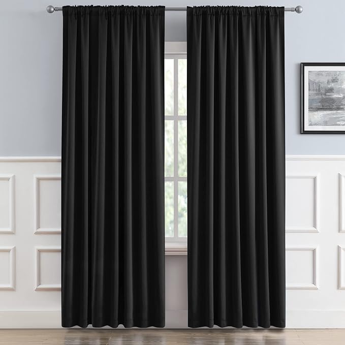Black Curtains for Sliding Glass Door, 2 Panels, W70 x L84 | Blackout Temporary - Image 2