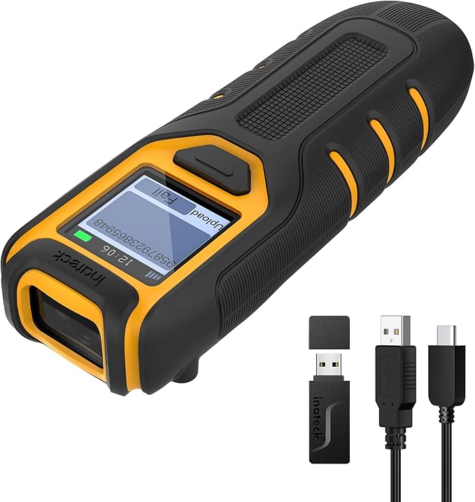 Inateck Barcode Scanner Wireless,Portable Bluetooth Barcode Scanner with Screen,1D Code Scanner Kabellos 2.4GHz,Handscanner with APP and SDK, BCST-49