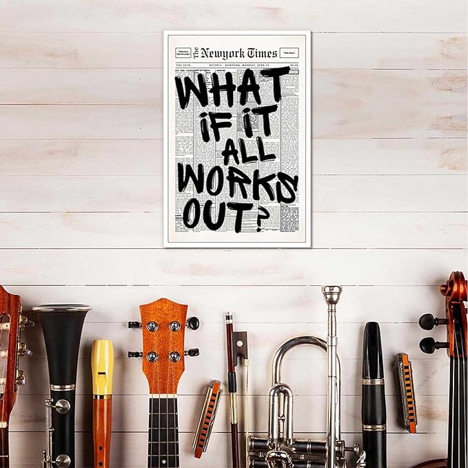 Drimiler Retro Black And White Newspaper Poster What If It All Works Out Canvas - Image 6