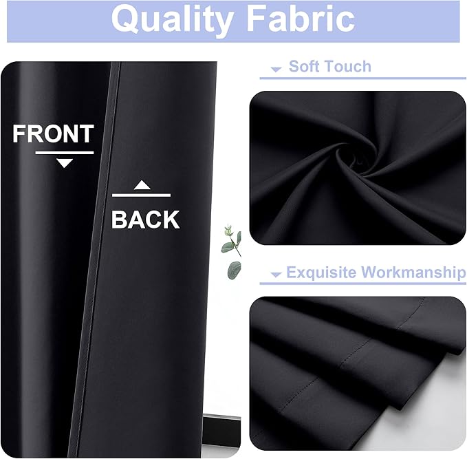 Simplebrand Ava Black Short 30 Inches Blackout Curtain 2 Panels Set, Half - Image 4