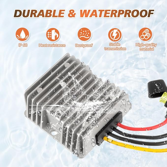 JAMHER 12V 240W Golf Cart 48V 36V to 12V Waterproof Converter Voltage Regulator Reducer Transformer with 20A Fuse for Golf Cart Club Car LED Lights