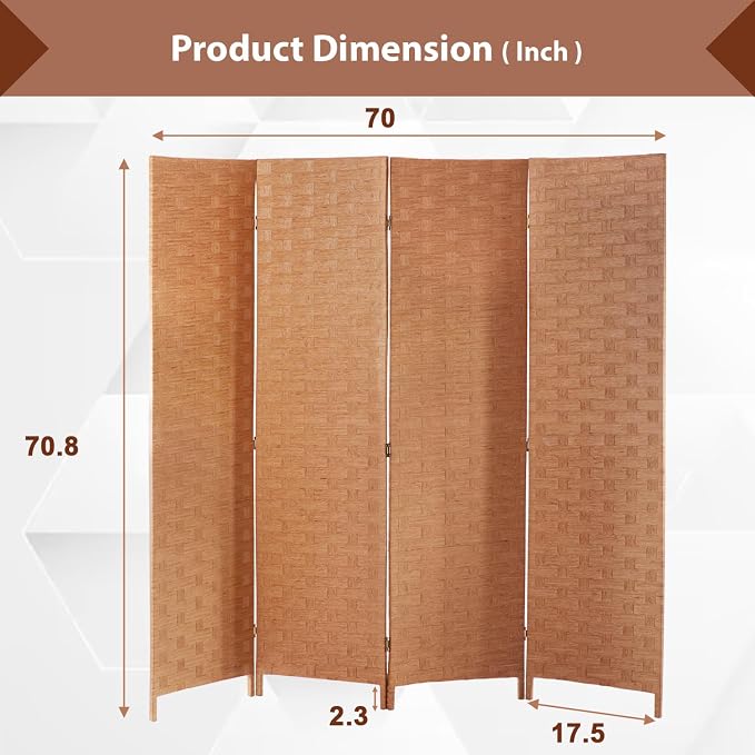 Room Divider Wall Divider 6FT 4 Panels Wood Mesh Hand-Woven Indoor Room Screen - Image 2