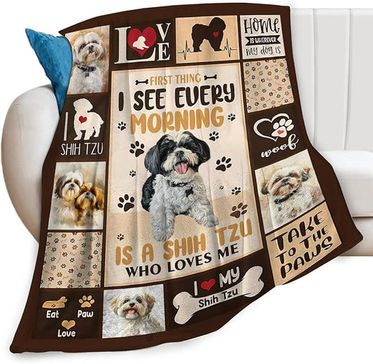 Shih Tzu Blanket Cute Dog Throw Blankets for Couch Sofa Bed Stuff Decor Lightweight Soft Cozy Fleece Plush Warm Flannel Blanket Lover Gifts for Boys Girls Men Women Adults 50"x60"