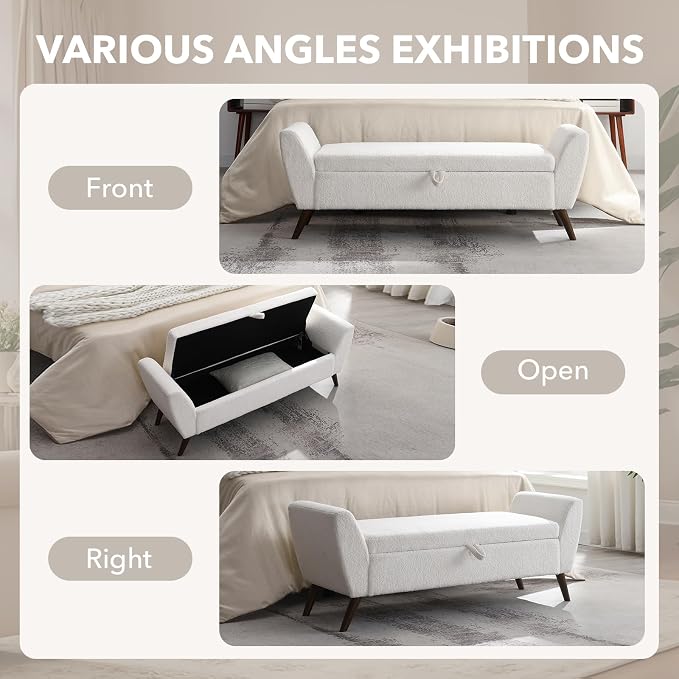 60" Wide Storage Ottoman Bench, Teddy Upholstered End of Bed Bench - Image 6