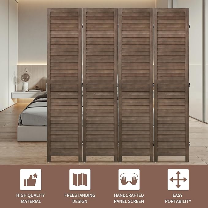 BLKMTY Room Divider 4 Panel Folding Screen Wood Screen Dividers 5.6ft Tall - Image 6