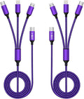 USB C Multi Charging Cable, (2 Pack 4FT), 3 in 1 Charging Cable Nylon Braided Universal Charger Cable with Type-C, Micro USB,IP Port for iPhone16/15 Series/Cell Phones & Pads and Other Devices-Purple