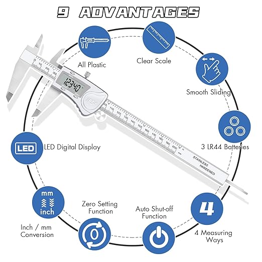 Simhevn Electronic Digital Calipers, inch and Millimeter Conversion,LCD Screen displays 0-6" Caliper Measuring Tool, Automatic Shutdown, Suitable for DIY/Jewelry Measurement (200mm Stainless Steel)