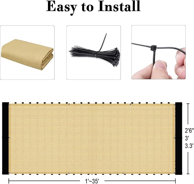 3.3'x19.7' Sand Balcony Privacy Screen Fence Windscreen 90% UV Block | 90% - Image 3