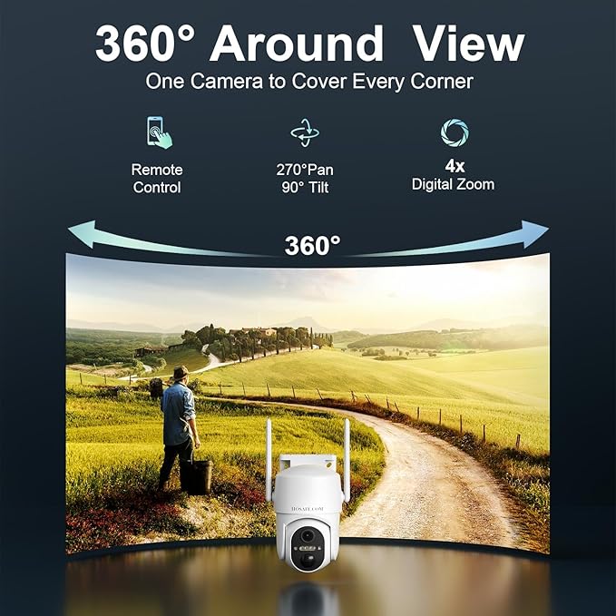 HOSAFE.COM 4G LTE Cellular Security Camera Outdoor, No WiFi Security Camera Outside, Wireless Security Cameras Outdoor Solar Powered, 360 Ptz, Human Sensor, 2K HD, 2-Way Talk, IP66, 2 Pack