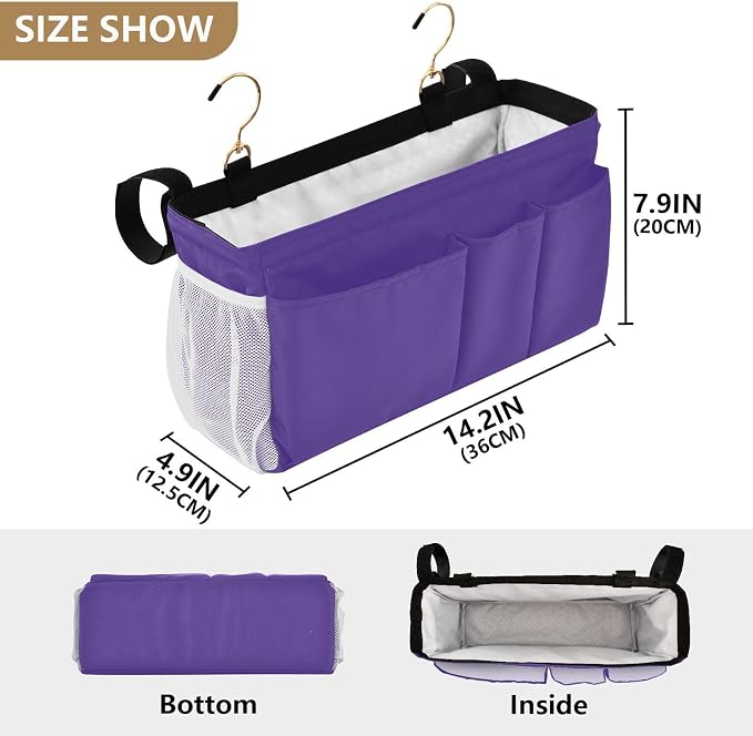 Dark Purple Bedside Caddy Storage Bag Bedside Organizer - Image 4