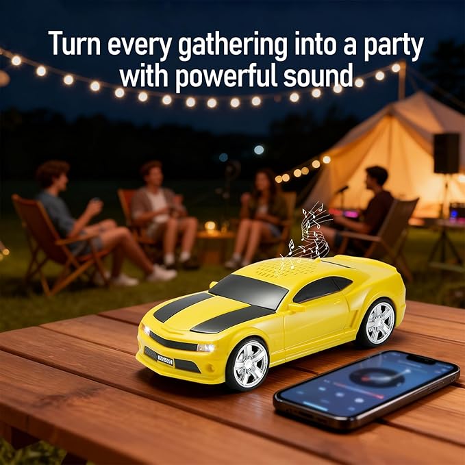 WSTER WS-592 Supercar Design Bluetooth Replica Speaker – Portable Car Model Wireless Speaker with TWS Stereo, FM Radio, LED Party Lights, USB/TF Playback, Hands-Free Calling, Microphone(Yellow)
