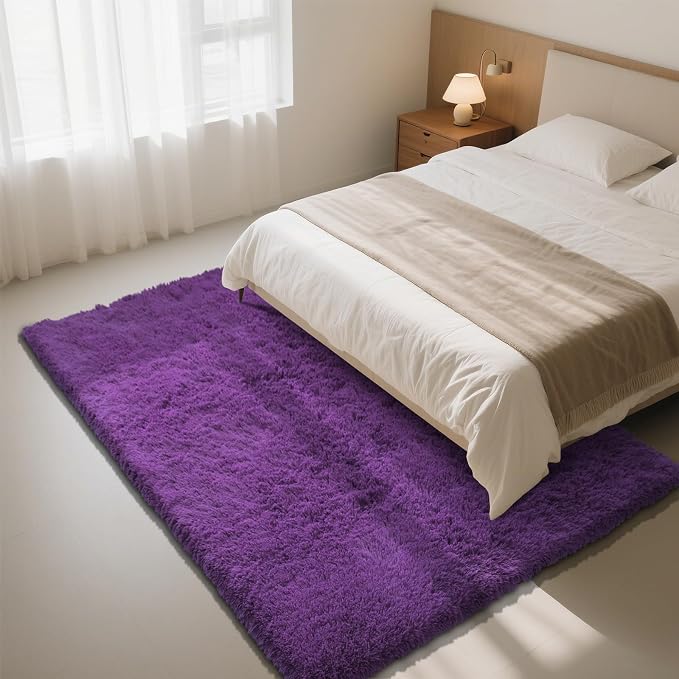 Purple 8x10 Area Rugs for Bedroom, Fluffy Shag Rugs Large Bedroom Carpet | - Image 3