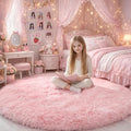 Amdrebio Pink Shaggy Round Circle Area Rug 5Ft by Amdrebio