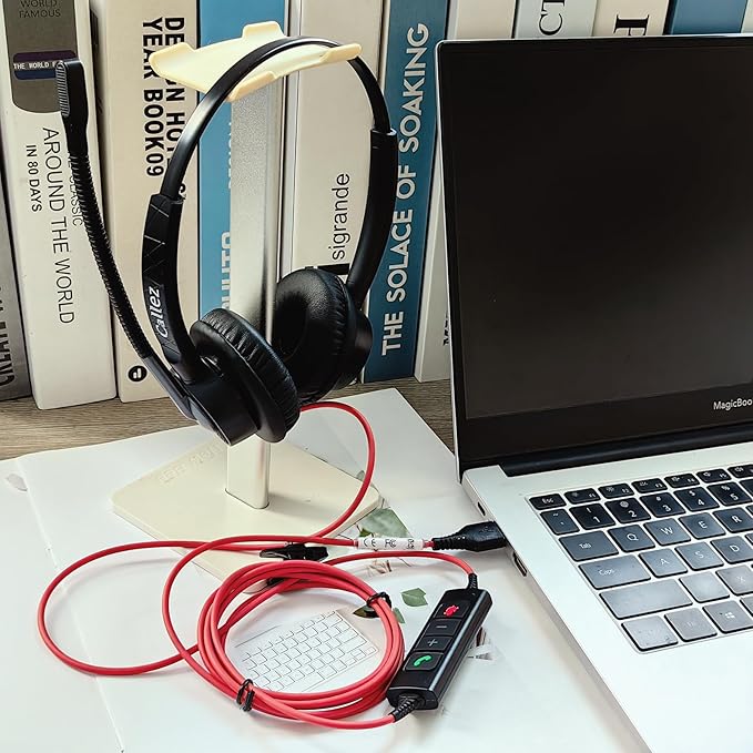 Callez Wired USB Headset with ENC Dual Noise Cancelling Mics, On-Ear Computer Headset for PC Laptop, Professional Work Headphones for Home Office Teams Skype Zoom Call Center, MS Teams Call Control