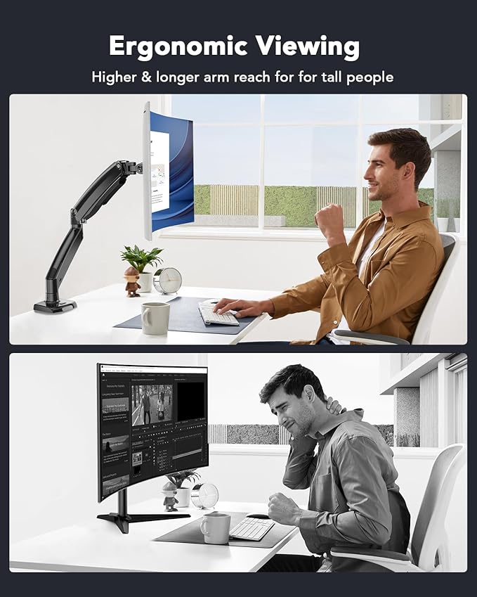 HUANUO Single Monitor Arm for 13-49 inch Screens, Ultrawide Computer Monitor Mount Holds 26.48 lbs, Upgraded Adjustable Stand with USB, C-Clamp & Grommet Base, VESA 75x75 or 100x100mm