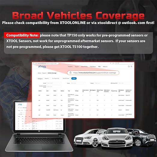 XTOOL TP150 TPMS Programming Tool, Universal TPMS Relearn/Reset/Activate Tool(315/433MHz), Tire Sensor Programmer for XTOOL TS100 Only, Tire Pressure Monitoring System Diagnostic Tool