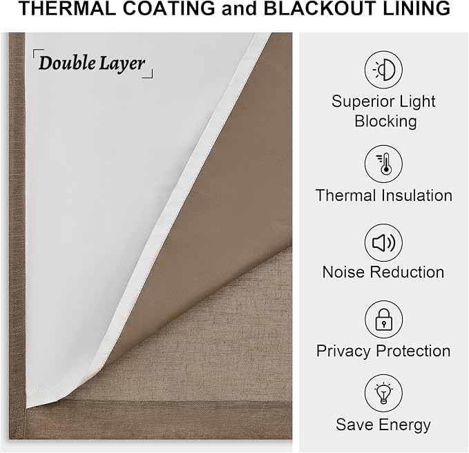 96 Inch Long Pinch Pleated Dark Linen Color Curtains, 100% Blackout Thermal - Image 6