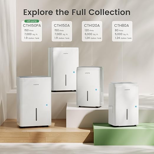 Waykar 5000 Sq.Ft 2025 Energy Star Dehumidifier for Home, Basement, Bedroom, Bathroom, Max 80 Pint/D(Standard 63 Pint/D) with Drain Hose&Water Tank, Ultra Quiet(40 dB), Intelligent Humidity Adjustment