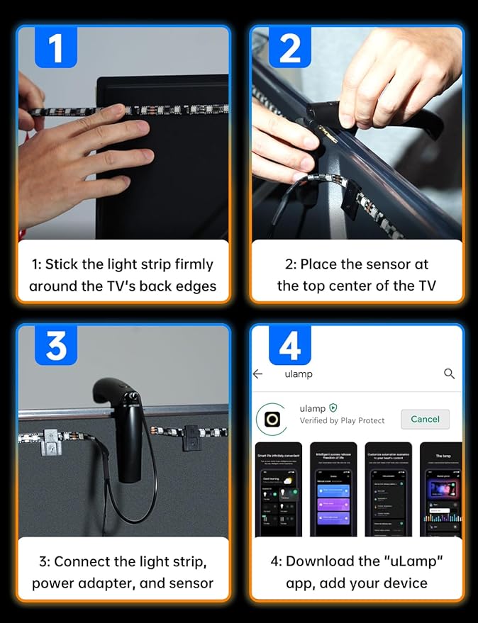 TV LED Backlight, 11.5ft Cuttable TV Lights That Change with TV for 32-50 Inch Screen and PC Monitor, TV Backlight with Sensor, Smart App Control, Game & Music Sync Color Changing Lights