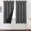 100% Blackout Grey Curtains 52 x 63 inch Long Set of 2 Panels Bedroom Curtains by Lemomo