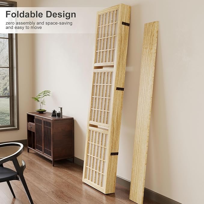Room Divider with Shelves, 66.9-Inch Tall Japanese Shoji Style Wood Screen with - Image 3